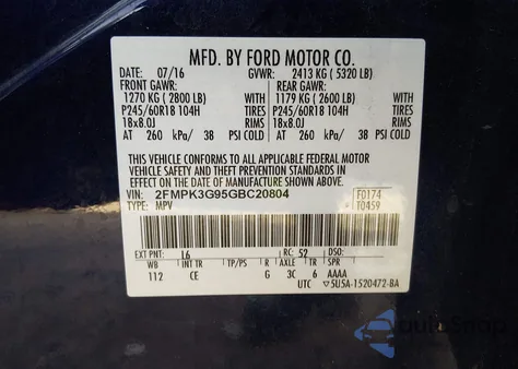 2016 Ford Edge Se из США, поврежденный, VIN 2FMPK3G95GBC20804